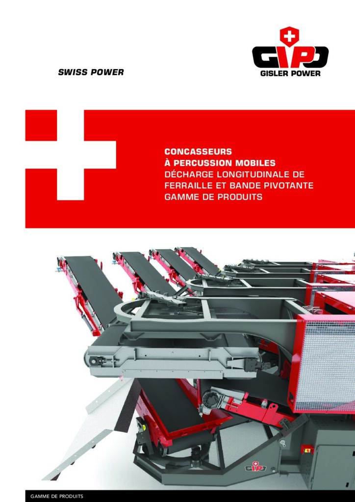 Concasseurs à percussion mobiles – évacuation longitudinale des ferrailles et convoyeur pivotant – gamme de produits FR